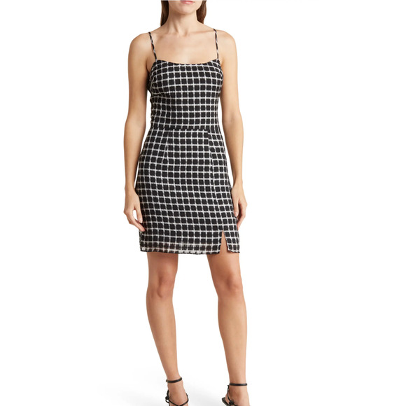 Dress the Population NWT Kallan Plaid Grid Mini Dress Black White Sleeveless XS - Picture 2 of 16